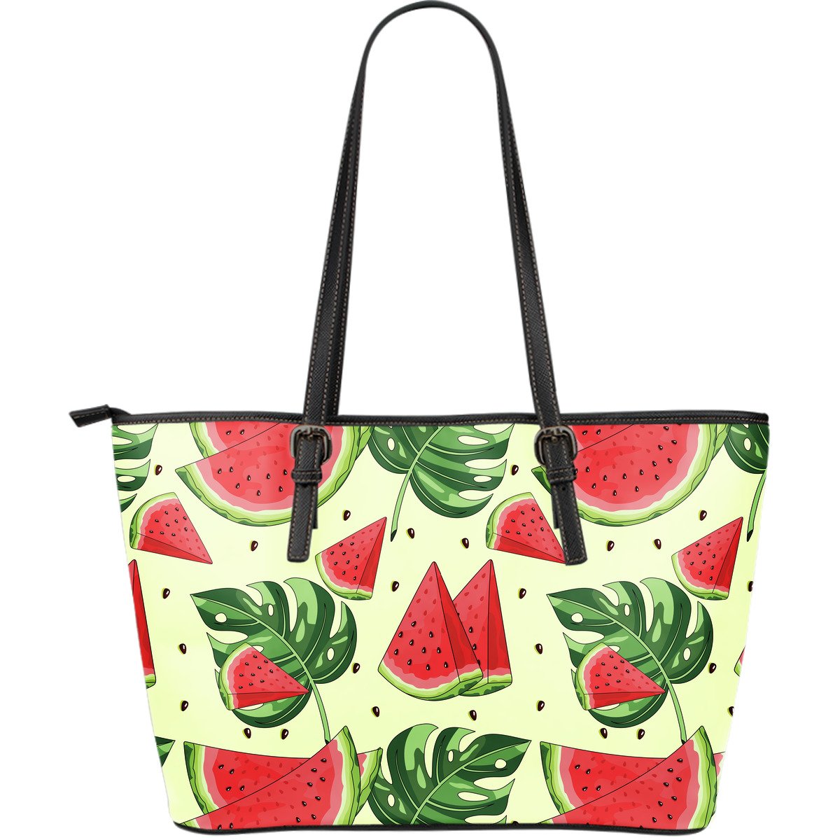 Cute Tropical Watermelon Pattern Print Leather Tote Bag