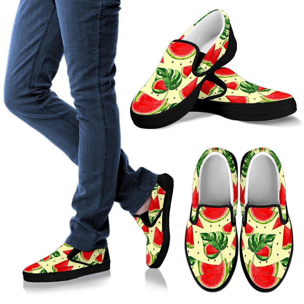 Cute Tropical Watermelon Pattern Print Men's Slip On Shoes