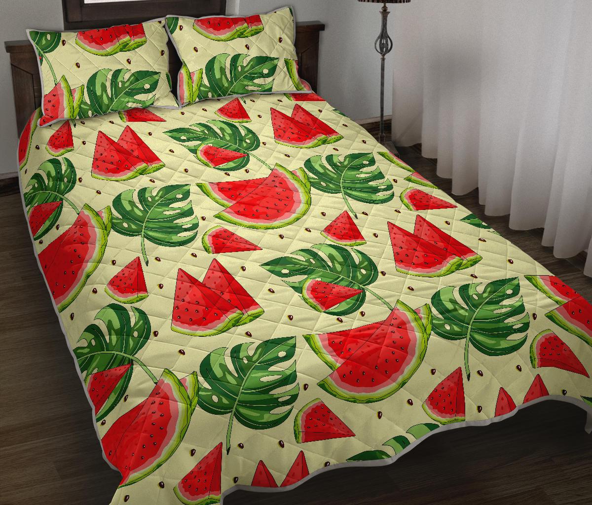 Cute Tropical Watermelon Pattern Print Quilt Bed Set