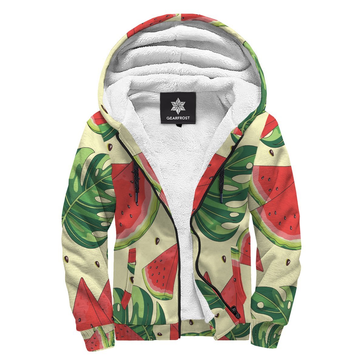 Cute Tropical Watermelon Pattern Print Sherpa Lined Fleece Hoodie