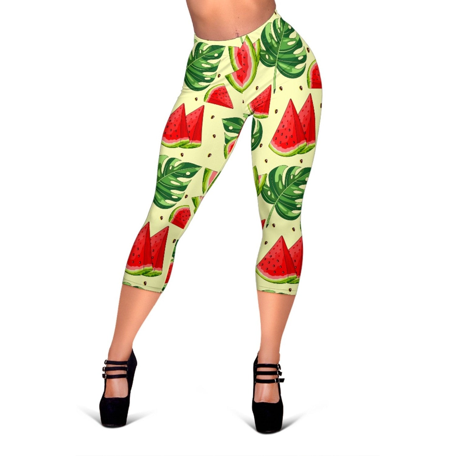 Cute Tropical Watermelon Pattern Print Women's Capri Leggings