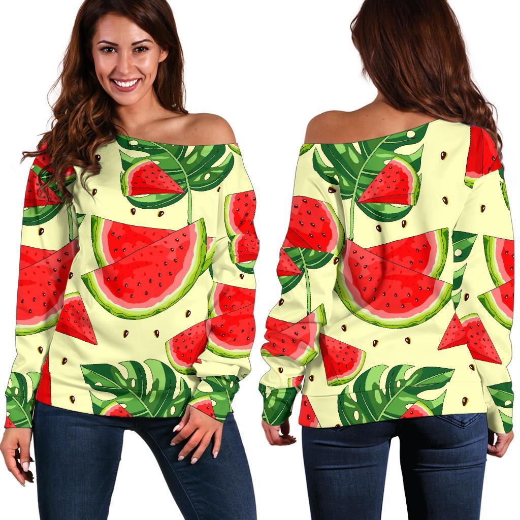 Cute Tropical Watermelon Pattern Print Women's Off-Shoulder Sweatshirt