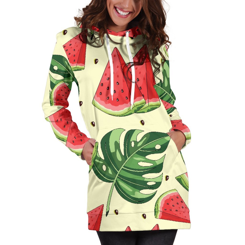 Cute Tropical Watermelon Pattern Print Women's Pullover Hoodie Dress