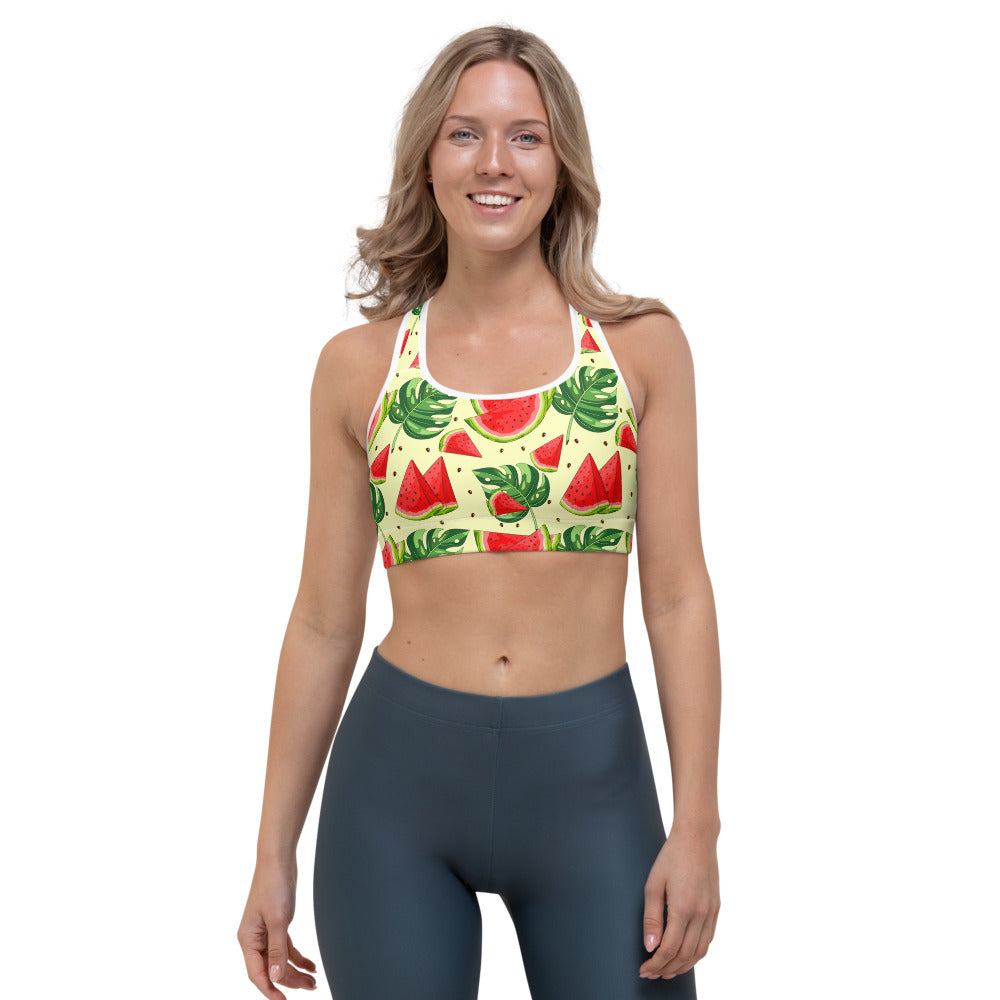 Cute Tropical Watermelon Pattern Print Women's Sports Bra