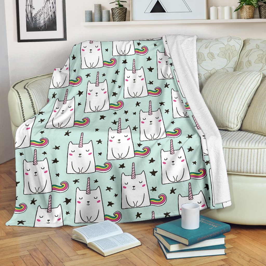 Cute Unicorn Cat Pattern Print Blanket