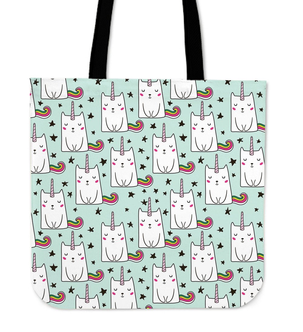 Cute Unicorn Cat Pattern Print Canvas Tote Bag