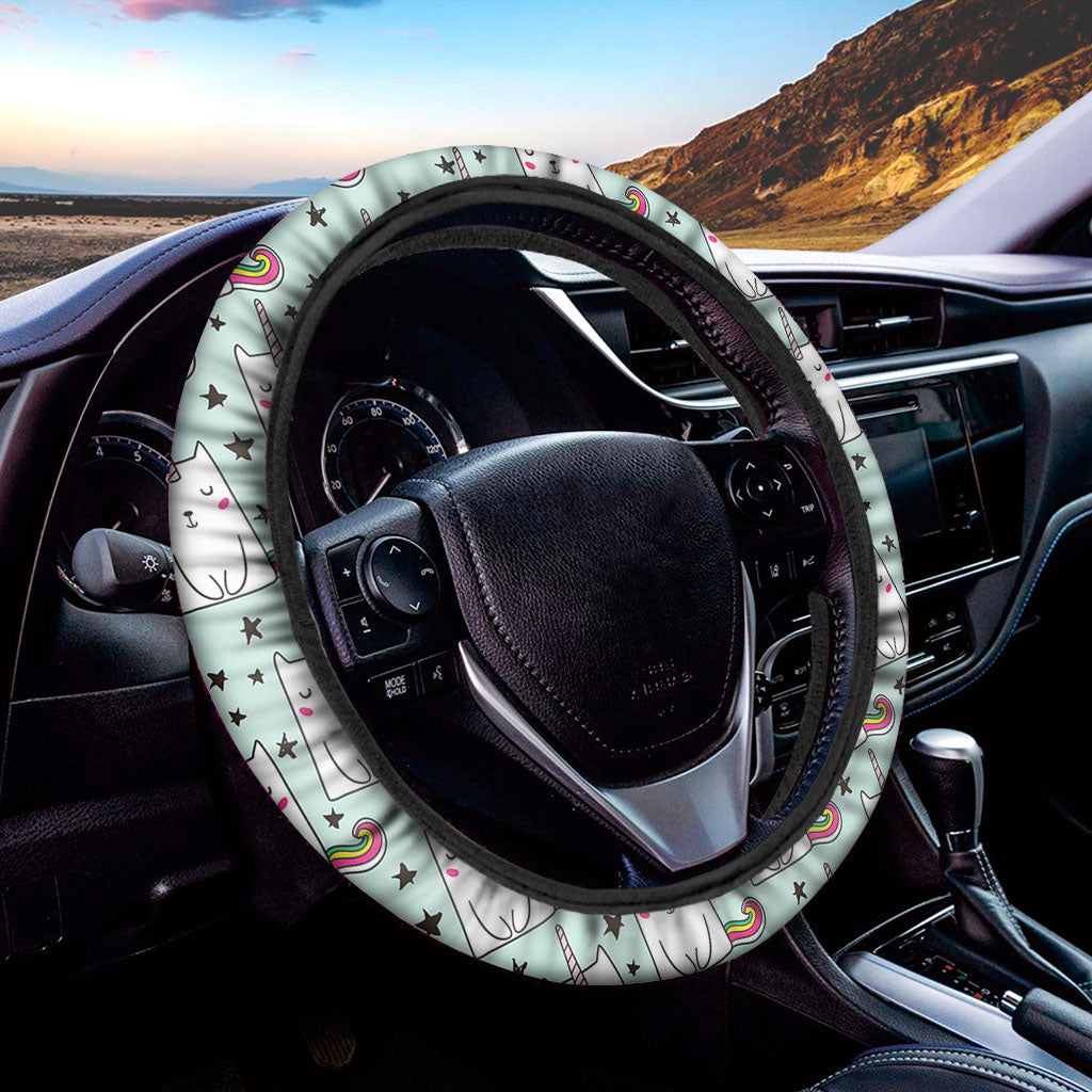 Cute Unicorn Cat Pattern Print Car Steering Wheel Cover