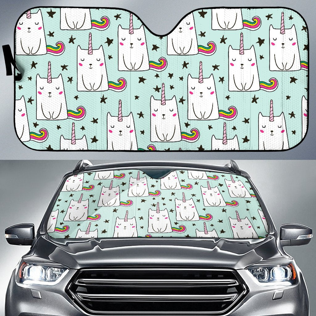 Cute Unicorn Cat Pattern Print Car Sun Shade