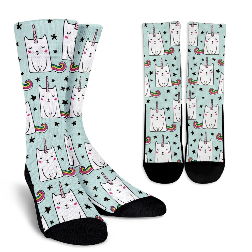 Cute Unicorn Cat Pattern Print Crew Socks