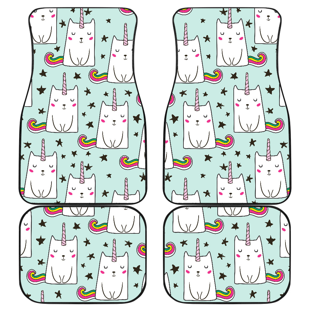 Cute Unicorn Cat Pattern Print Front and Back Car Floor Mats