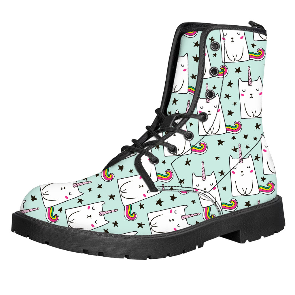 Cute Unicorn Cat Pattern Print Leather Boots