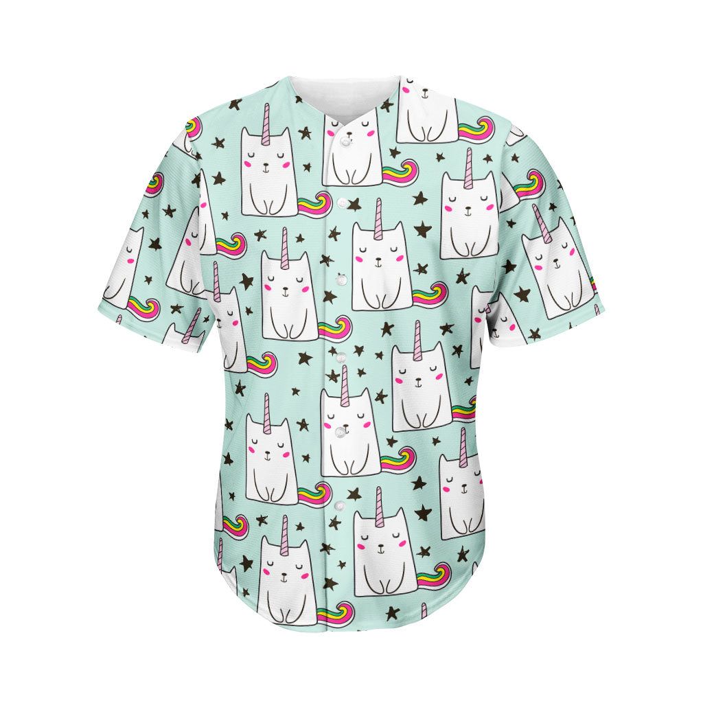 Cute Unicorn Cat Pattern Print Men's Baseball Jersey