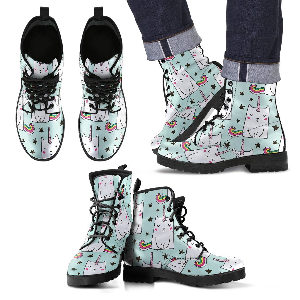 Cute Unicorn Cat Pattern Print Men's Boots