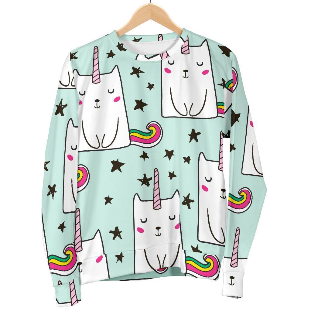 Cute Unicorn Cat Pattern Print Men's Crewneck Sweatshirt