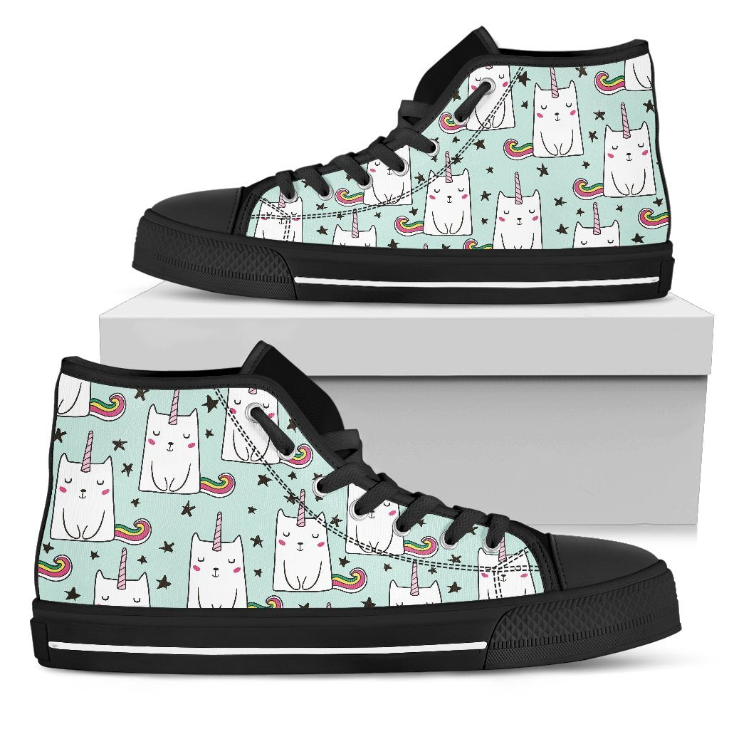 Cute Unicorn Cat Pattern Print Men's High Top Shoes