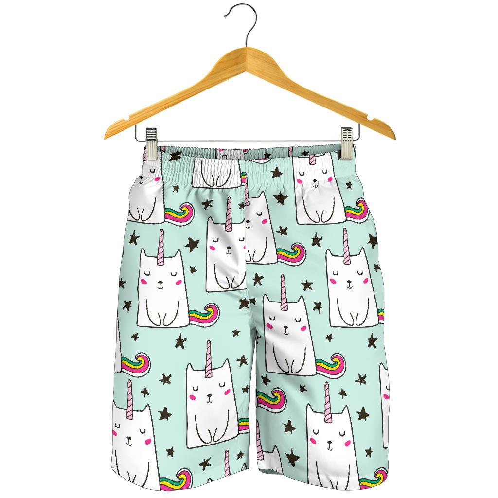 Cute Unicorn Cat Pattern Print Men's Shorts