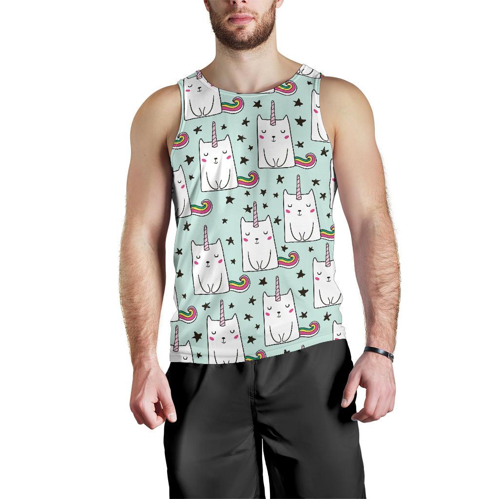 Cute Unicorn Cat Pattern Print Men's Tank Top