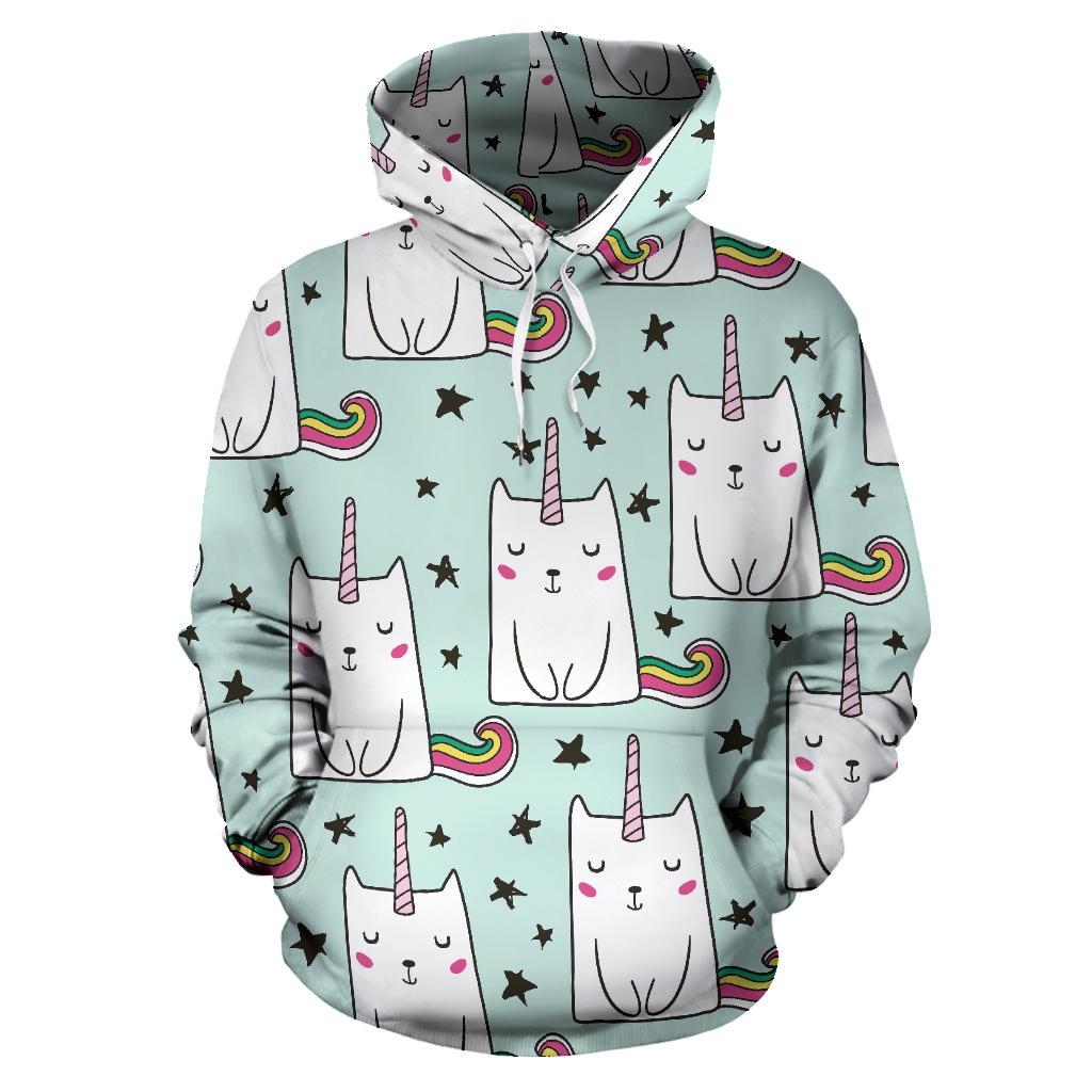 Cute Unicorn Cat Pattern Print Pullover Hoodie