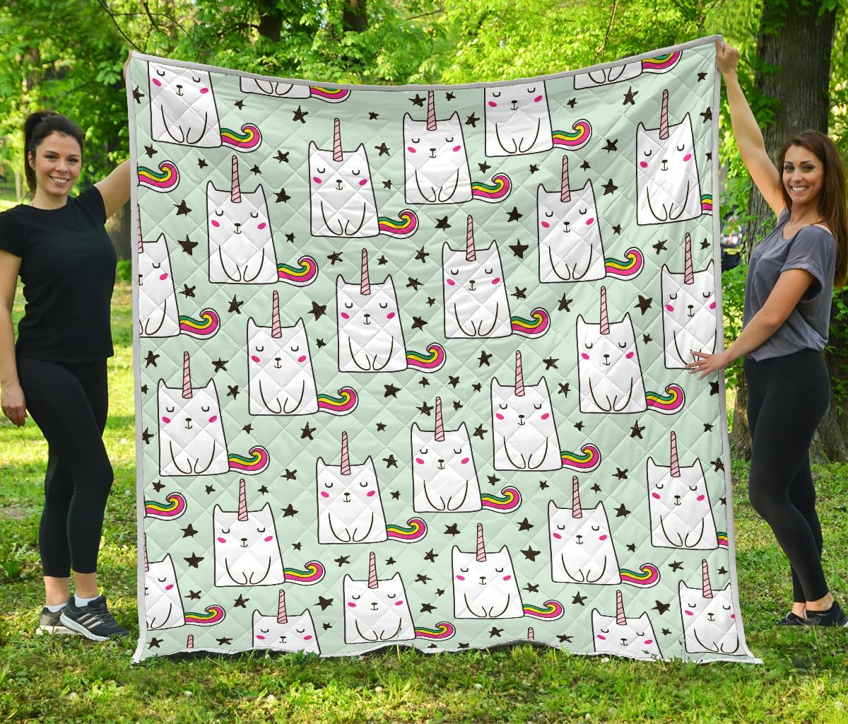 Cute Unicorn Cat Pattern Print Quilt