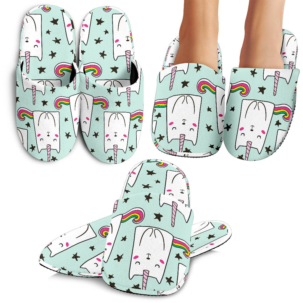 Cute Unicorn Cat Pattern Print Slippers