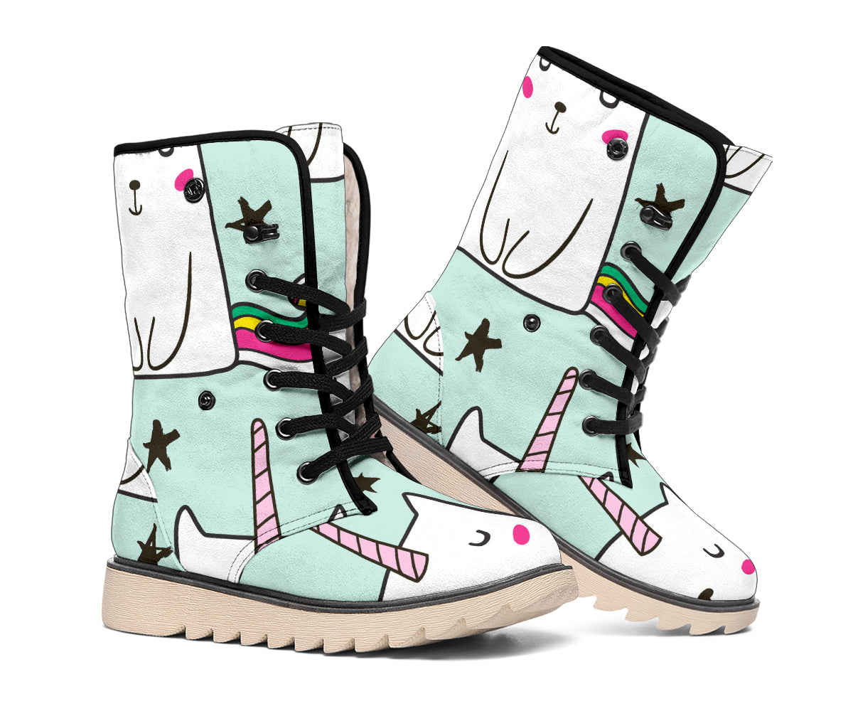 Cute Unicorn Cat Pattern Print Winter Boots