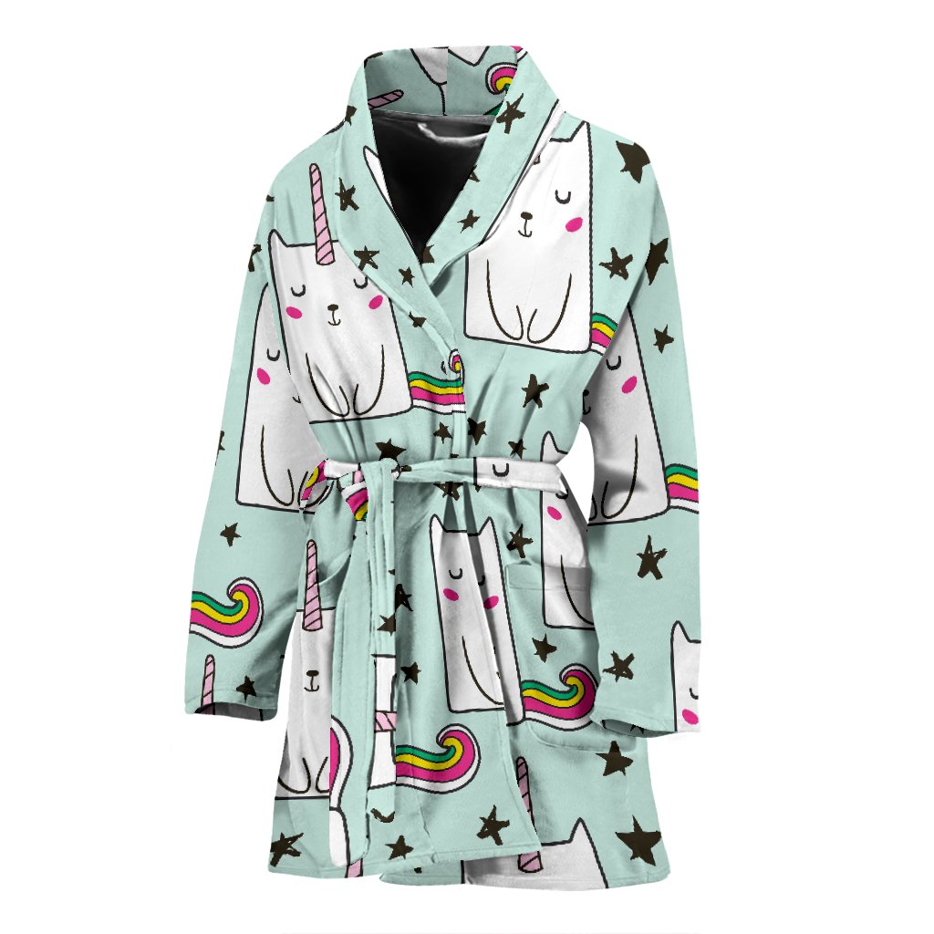 Cute Unicorn Cat Pattern Print Women's Bathrobe