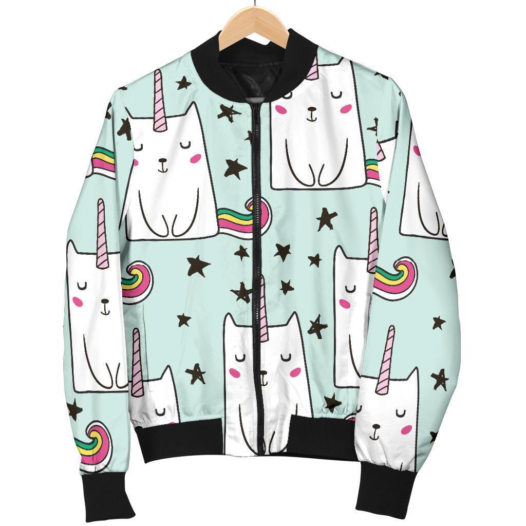 Cute Unicorn Cat Pattern Print Women's Bomber Jacket