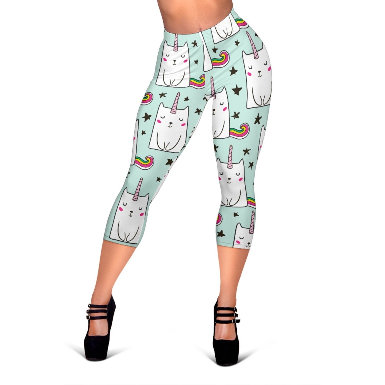 Cute Unicorn Cat Pattern Print Women's Capri Leggings