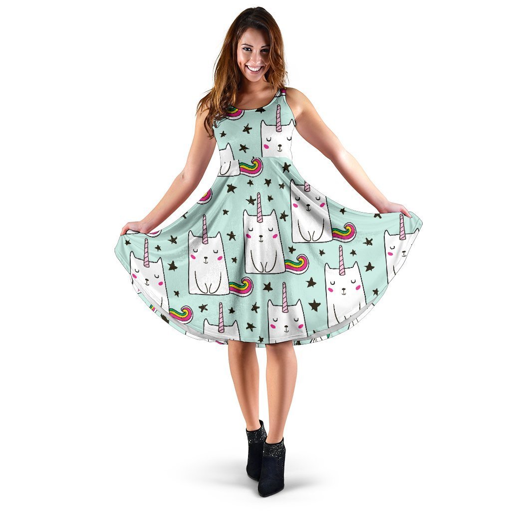 Cute Unicorn Cat Pattern Print Women's Dress