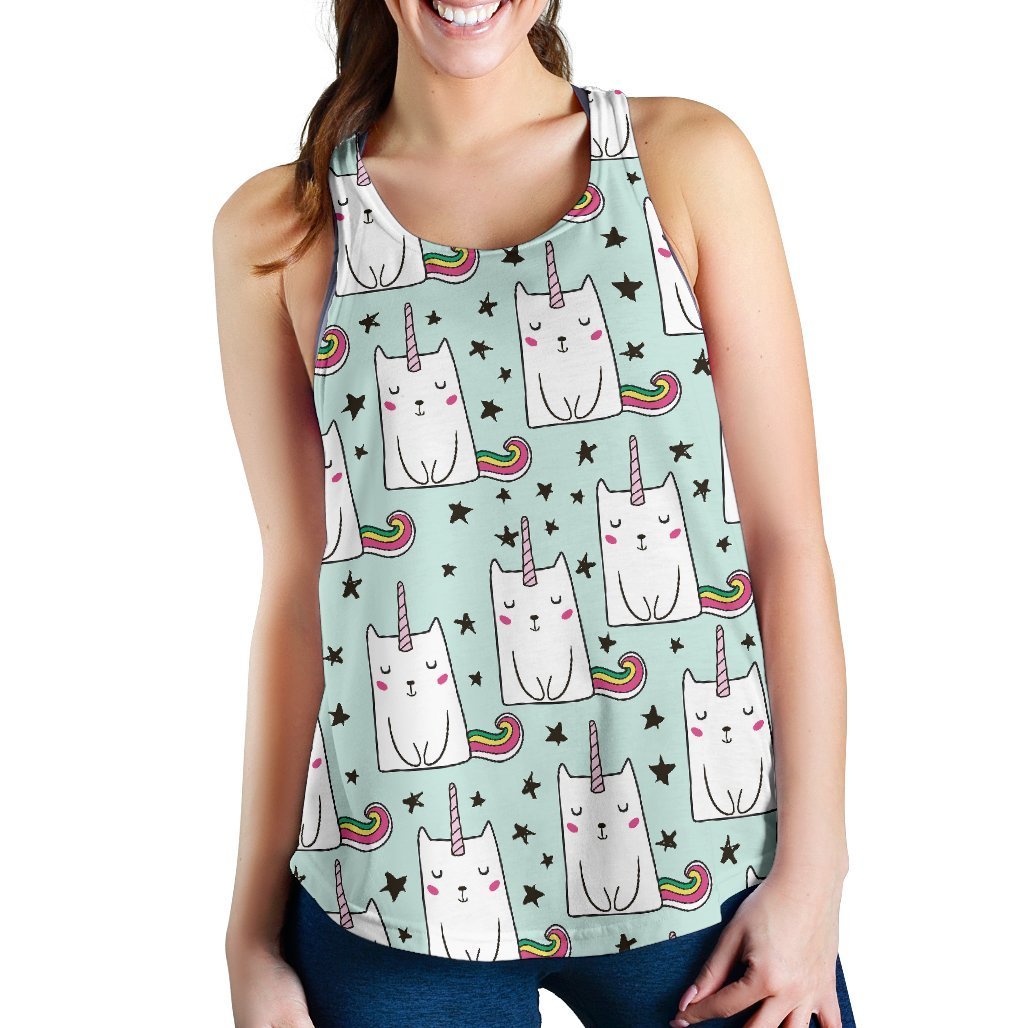 Cute Unicorn Cat Pattern Print Women's Racerback Tank Top