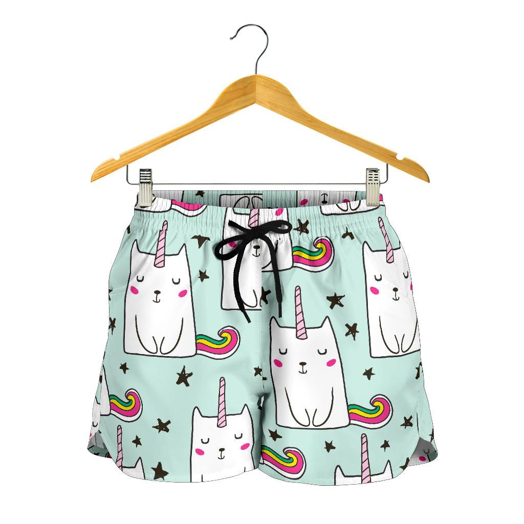 Cute Unicorn Cat Pattern Print Women's Shorts