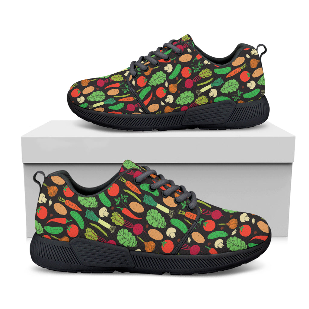 Cute Vegan Pattern Print Black Athletic Shoes