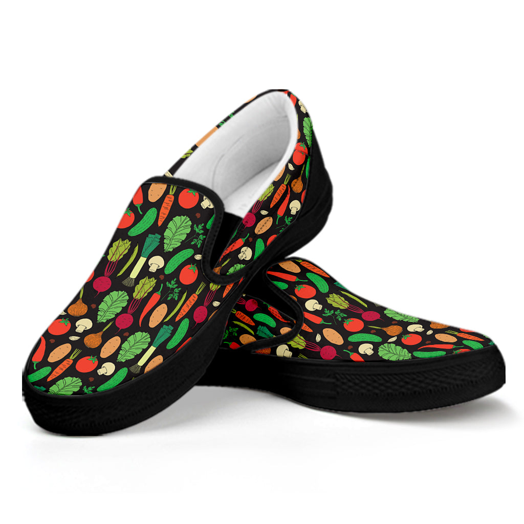 Cute Vegan Pattern Print Black Slip On Shoes