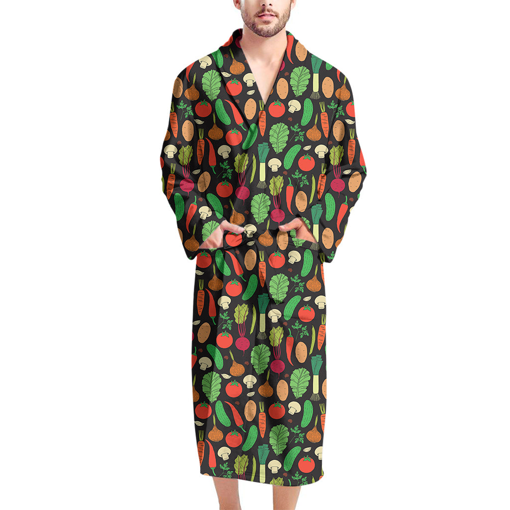 Cute Vegan Pattern Print Men's Bathrobe