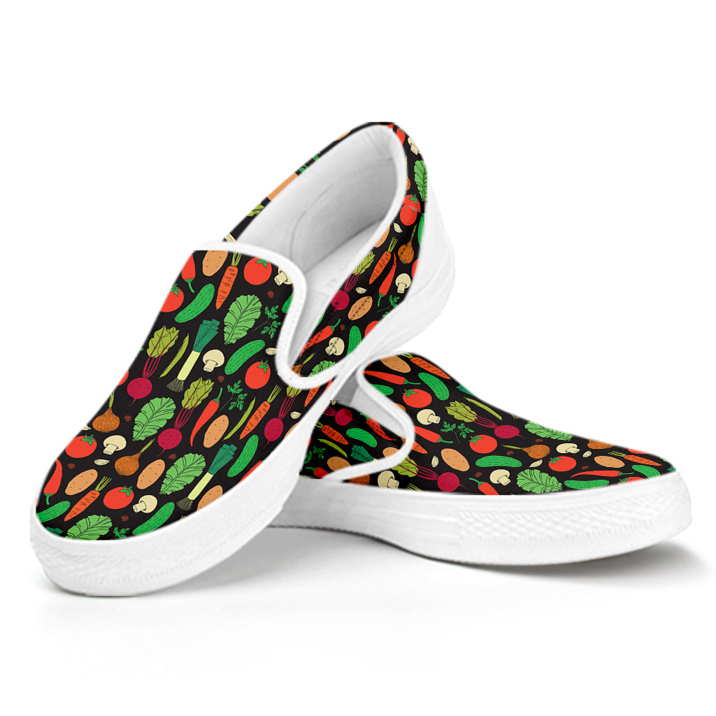 Cute Vegan Pattern Print White Slip On Shoes