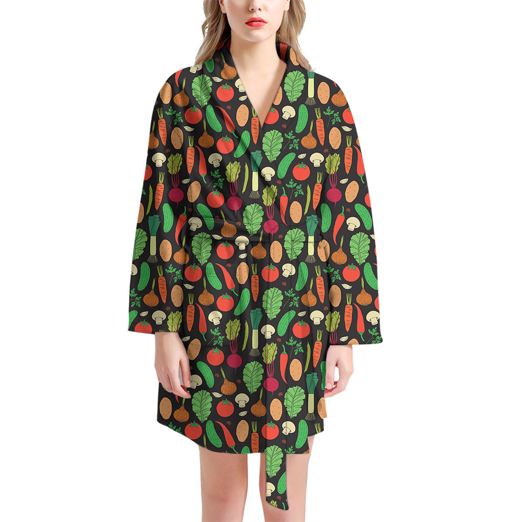 Cute Vegan Pattern Print Women's Bathrobe