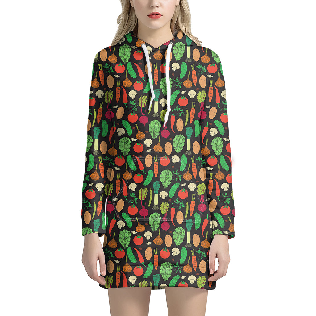 Cute Vegan Pattern Print Women's Pullover Hoodie Dress