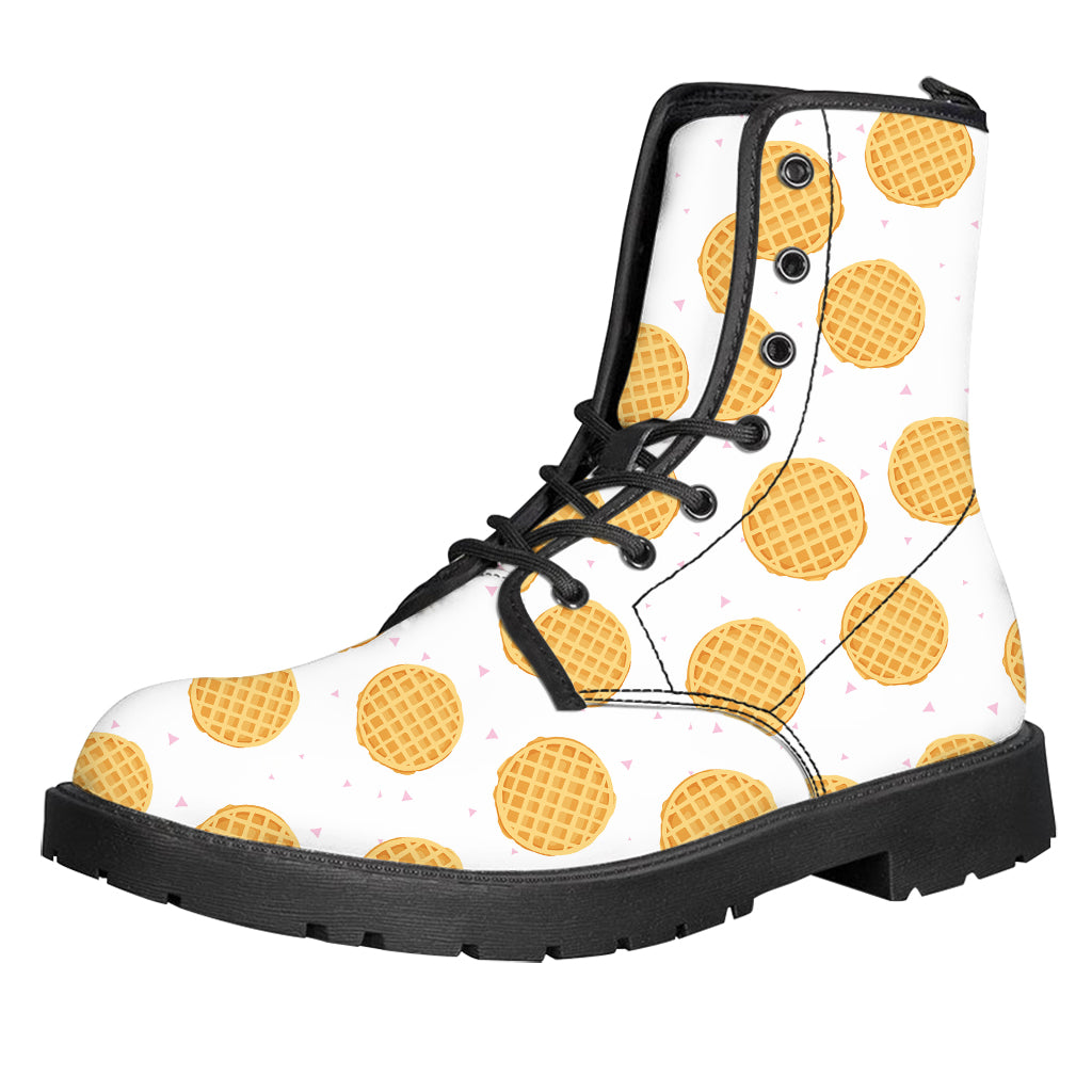 Cute Waffle Pattern Print Leather Boots