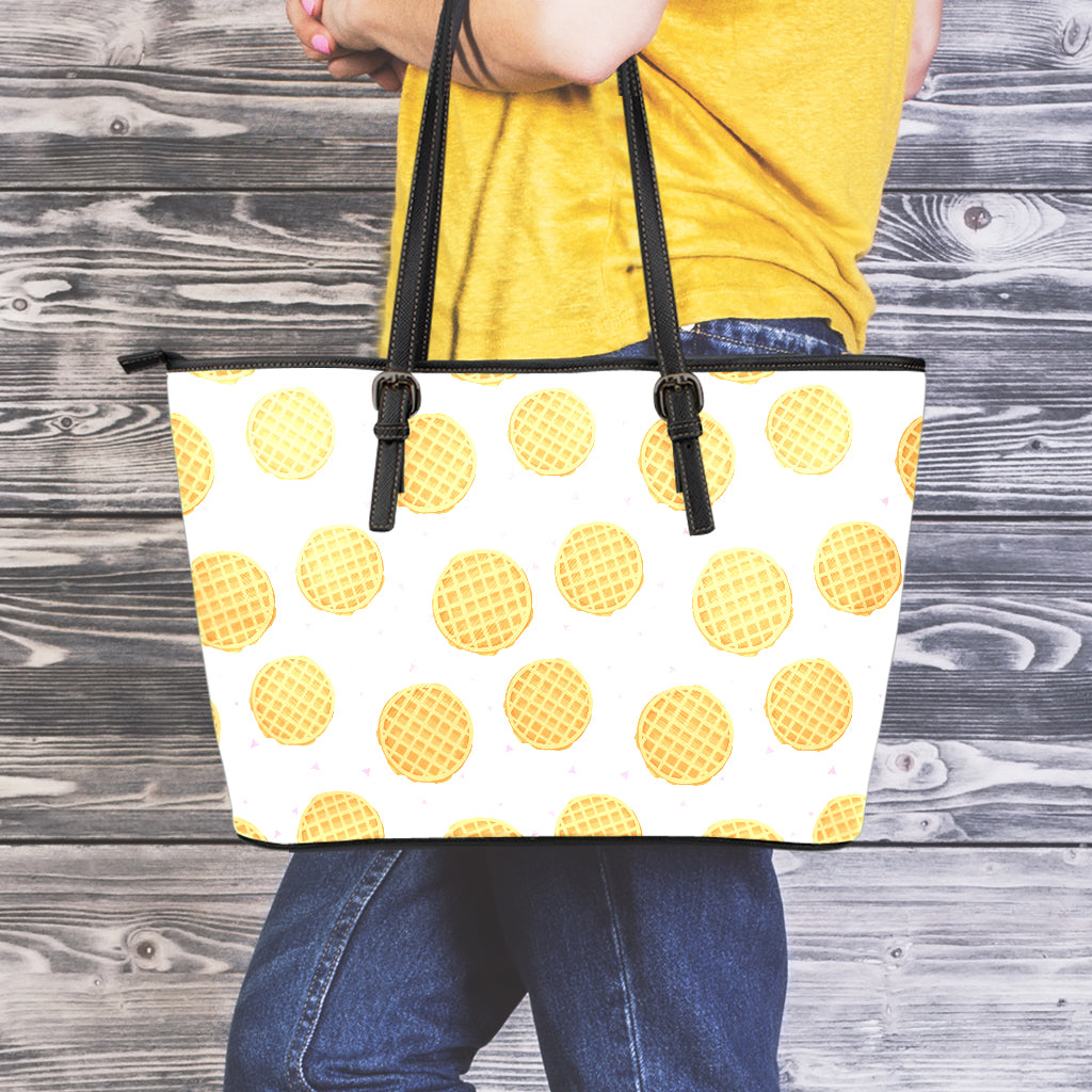 Cute Waffle Pattern Print Leather Tote Bag