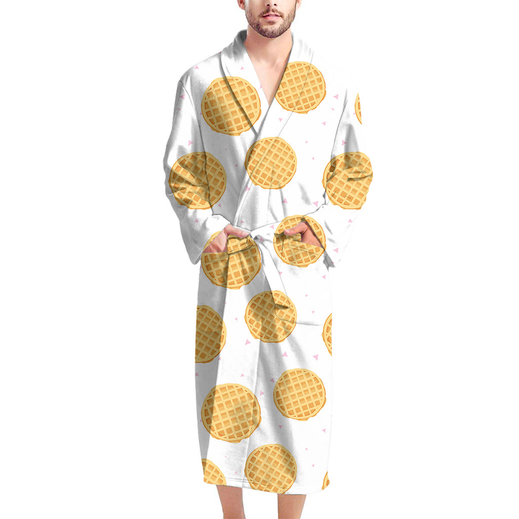 Cute Waffle Pattern Print Men's Bathrobe