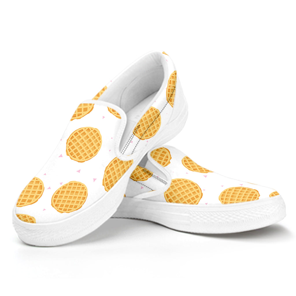 Cute Waffle Pattern Print White Slip On Shoes