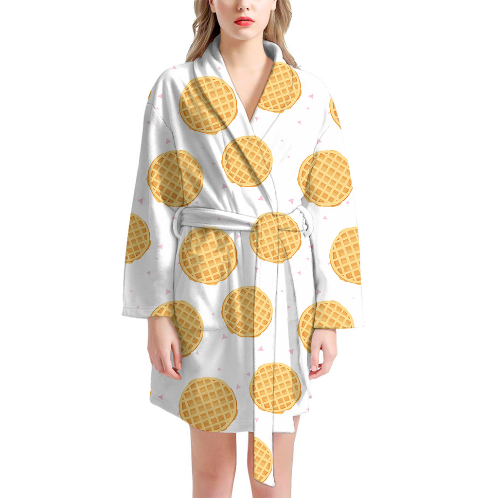 Cute Waffle Pattern Print Women's Bathrobe