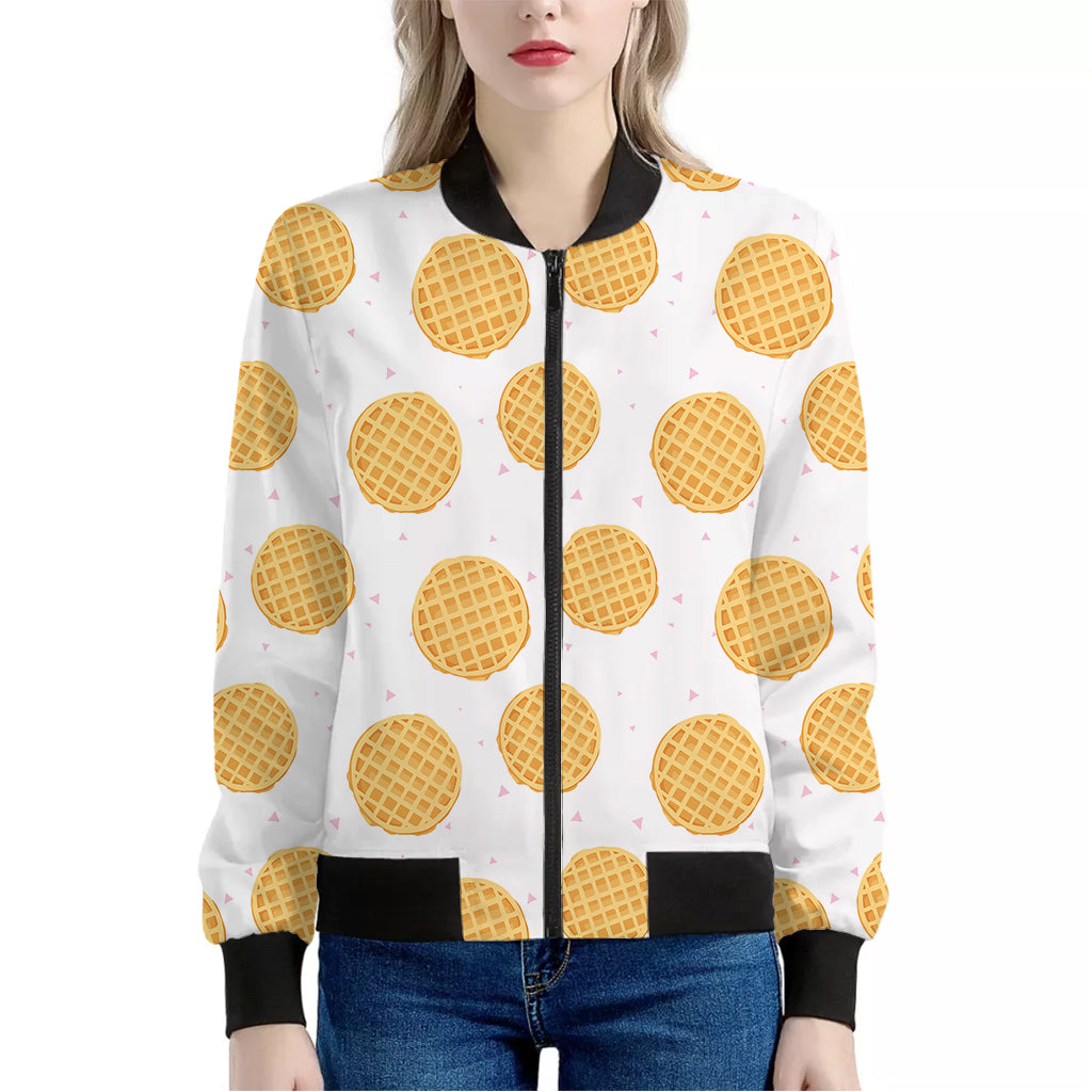 Cute Waffle Pattern Print Women's Bomber Jacket