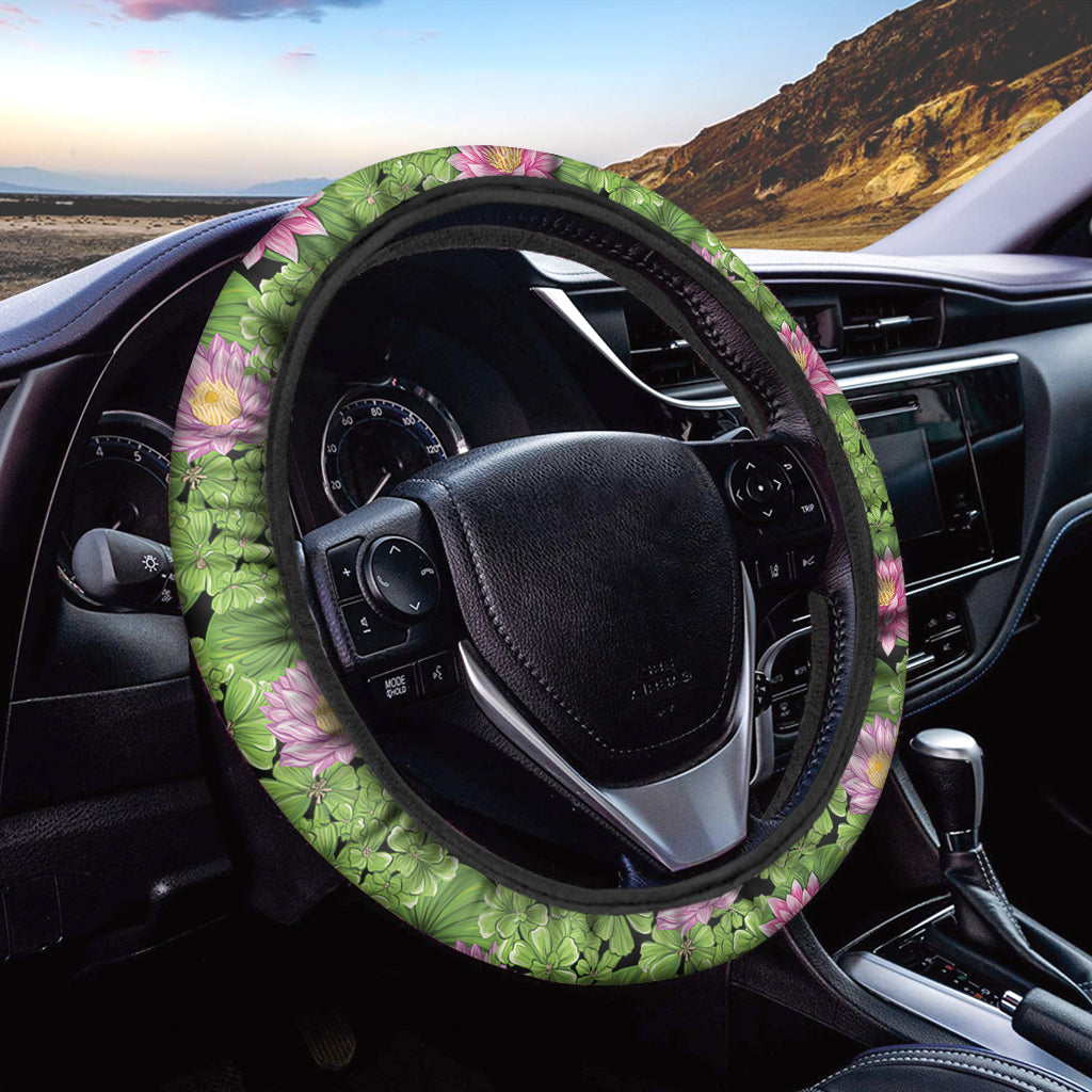 Cute Water Lily Pattern Print Car Steering Wheel Cover