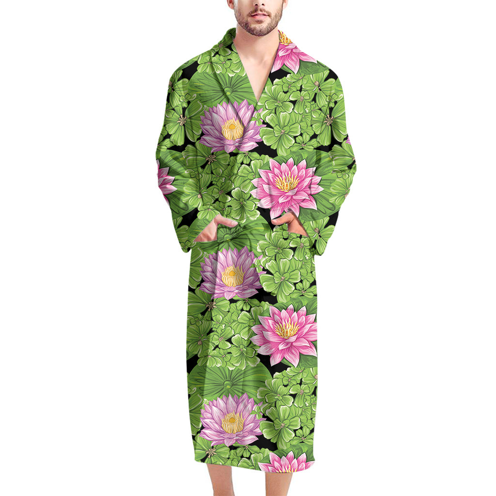 Cute Water Lily Pattern Print Men's Bathrobe