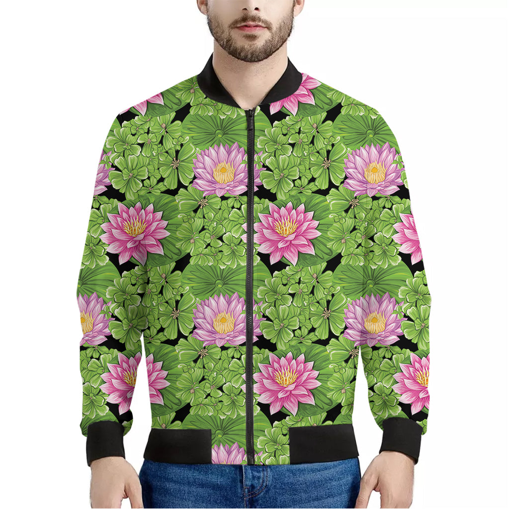 Cute Water Lily Pattern Print Men's Bomber Jacket