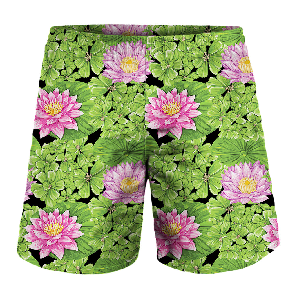 Cute Water Lily Pattern Print Men's Shorts