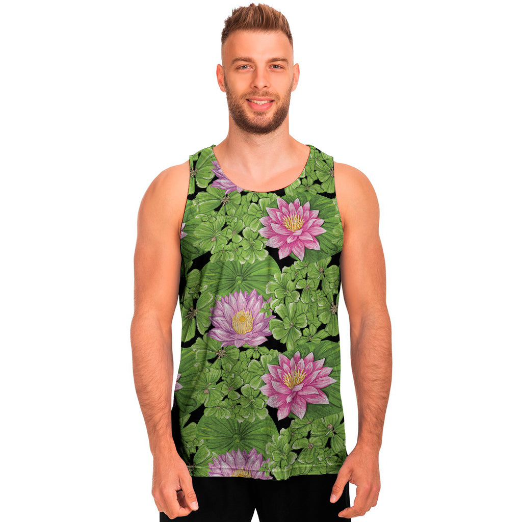 Cute Water Lily Pattern Print Men's Tank Top