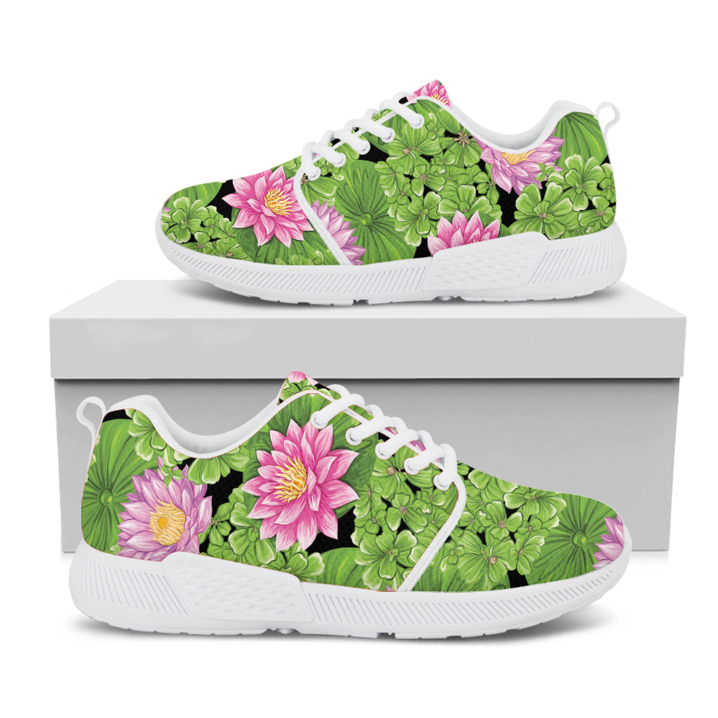 Cute Water Lily Pattern Print White Athletic Shoes