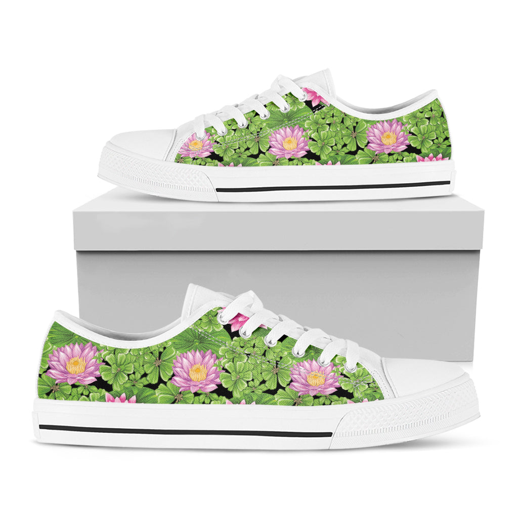 Cute Water Lily Pattern Print White Low Top Shoes